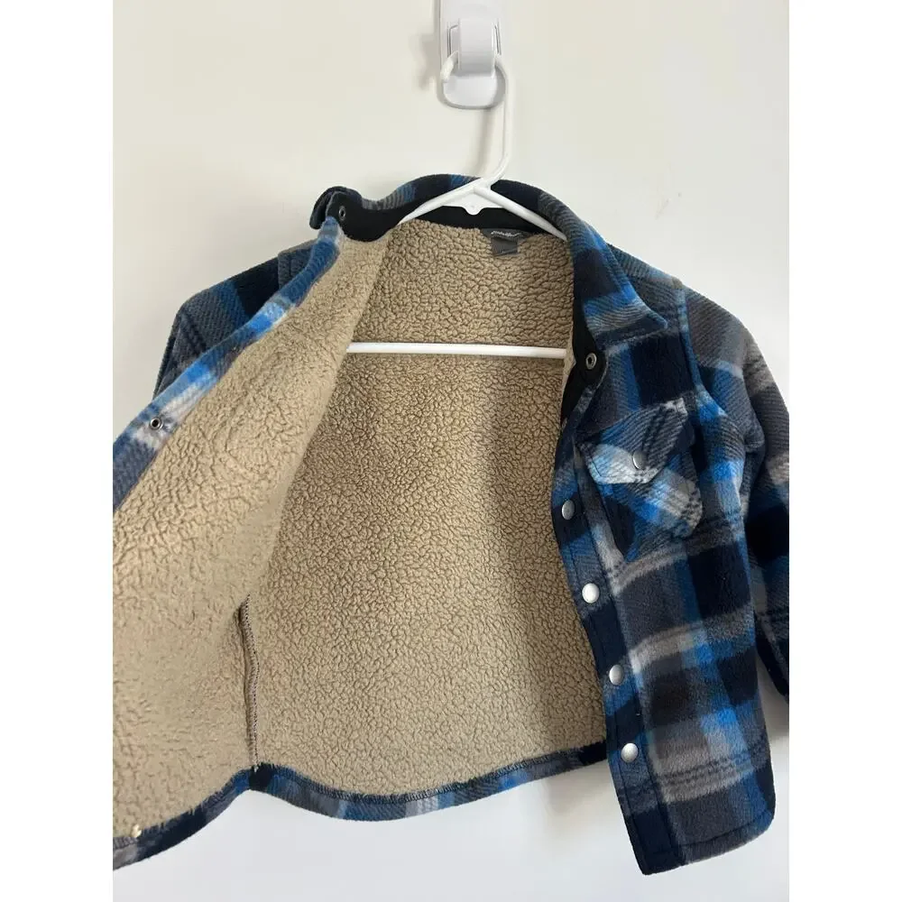 Eddie Bauer Kids Plaid Snap Fleece Jacket – Size 4/5 – Blue Warm Outerwear